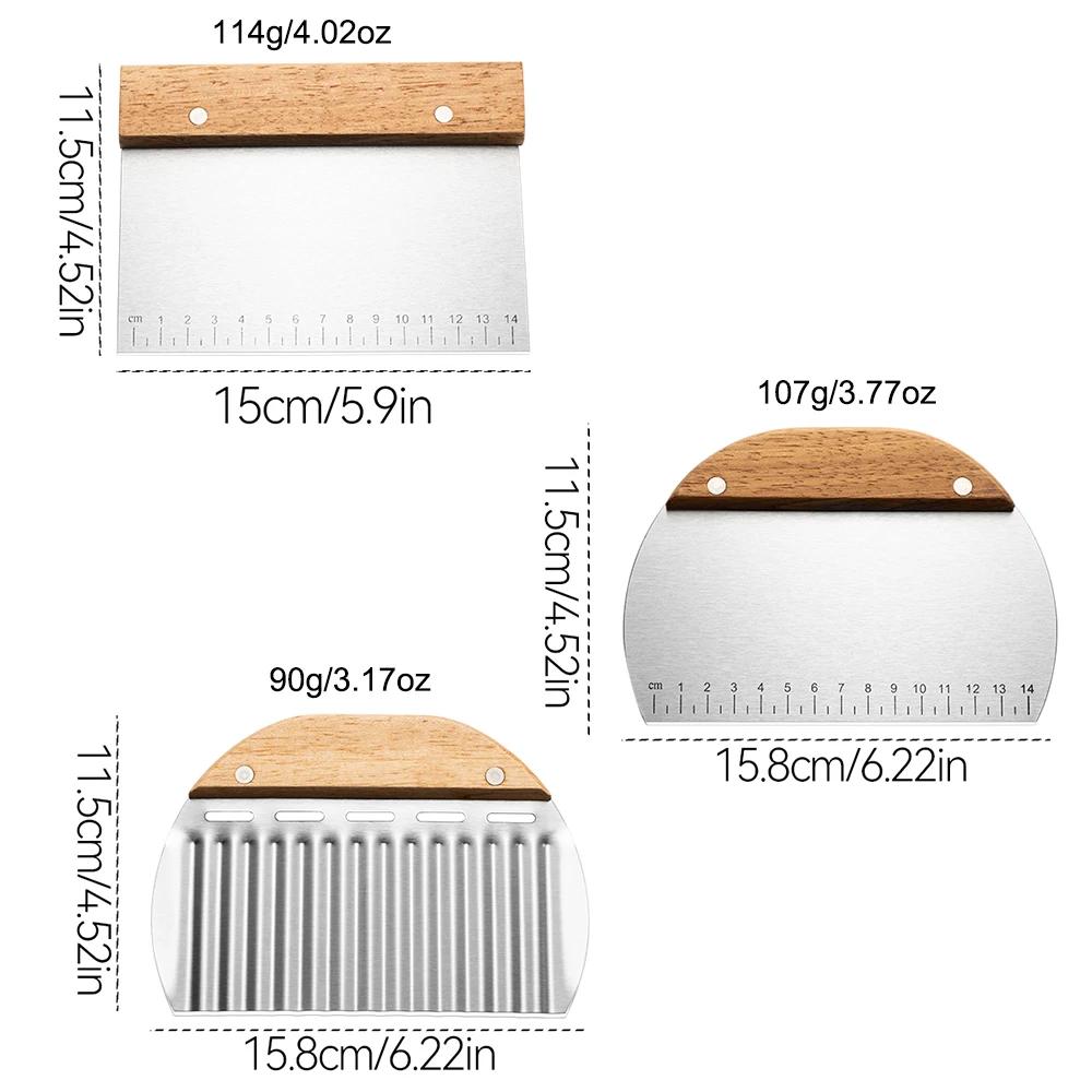 1/3Pcs Stainless Steel Dough Cutter Baking Cake Bread Noodle Cutter Wave Knife French Fries Slicer Pastry Scraper With Measuring