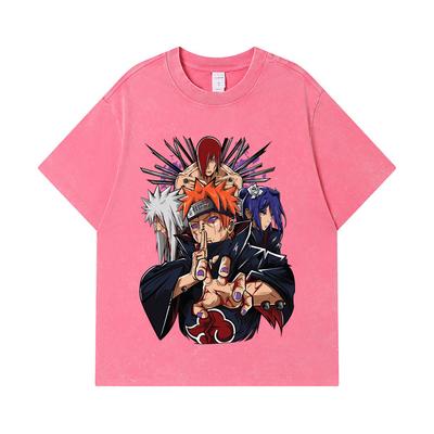 Koszulki Washed 275 GSM 100% Bawełna Naruto V10 Nadruk Pain Unisex Ciężka Bawełniana Koszulka