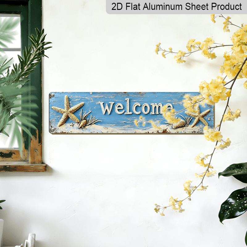 2D Flat - One-Piece 2D Flat Aluminium Decorative Sign, Featuring A Coastal Beach Theme, Perfect for Wall Decoration in Entryways or Bathrooms