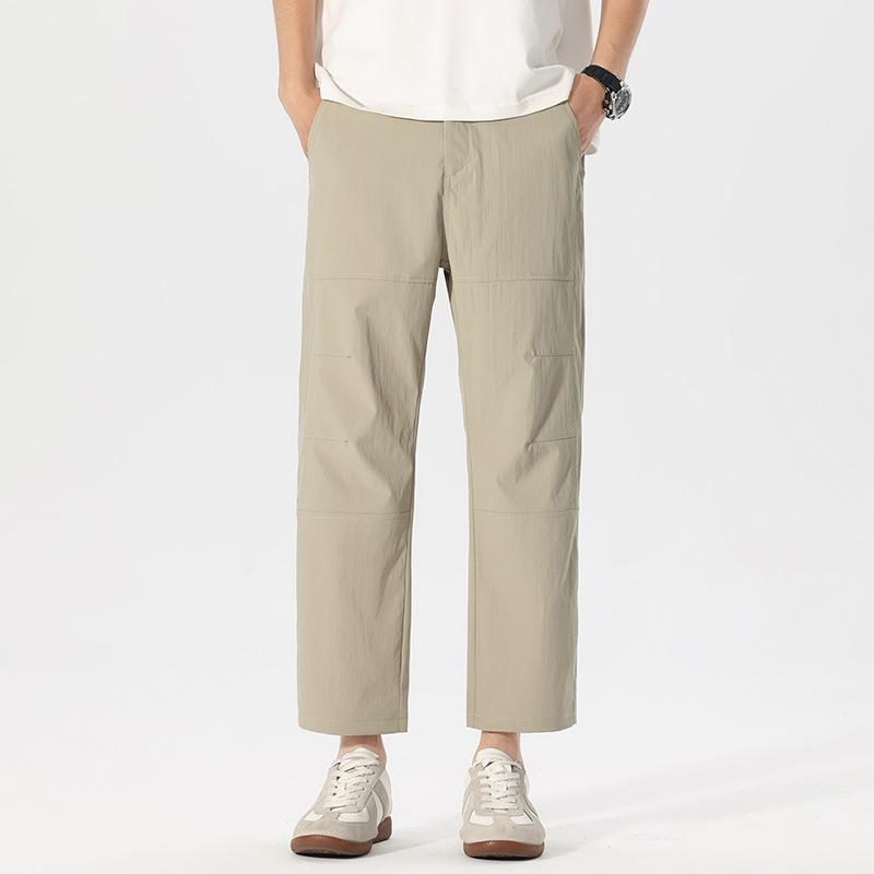 Solid Color Simple and Versatile Loose Straight Nine-point Pants Men's Summer Thin Ice Silk Cool Commuter Casual Pants