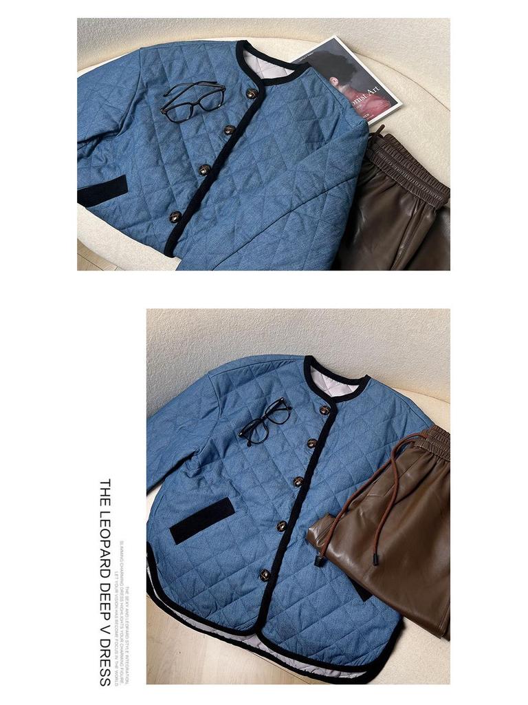 2024 Autumn Song Qian Korean Pure Cotton Quilted Denim Jacket