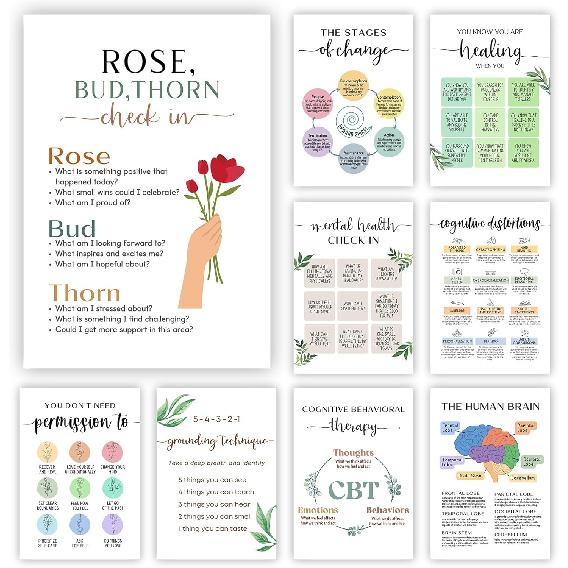 AOOKOMU Mental Health Posters, Therapy Office Decor, Counseling Office Must Haves School Counselor Supplies, School Classroom Motivational Poster