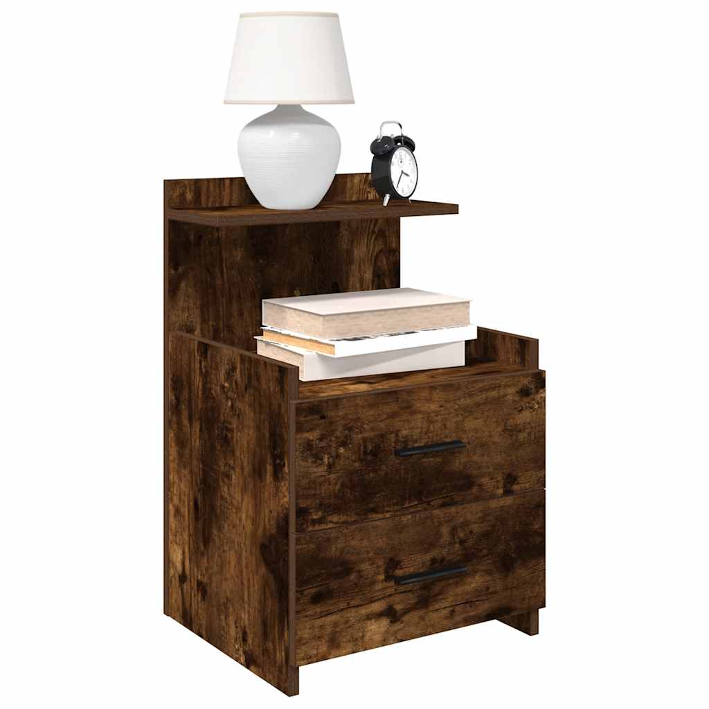 Nightstand with 2 Drawers Smoked Oak Finish 40 X 36.5 X 62 Cm