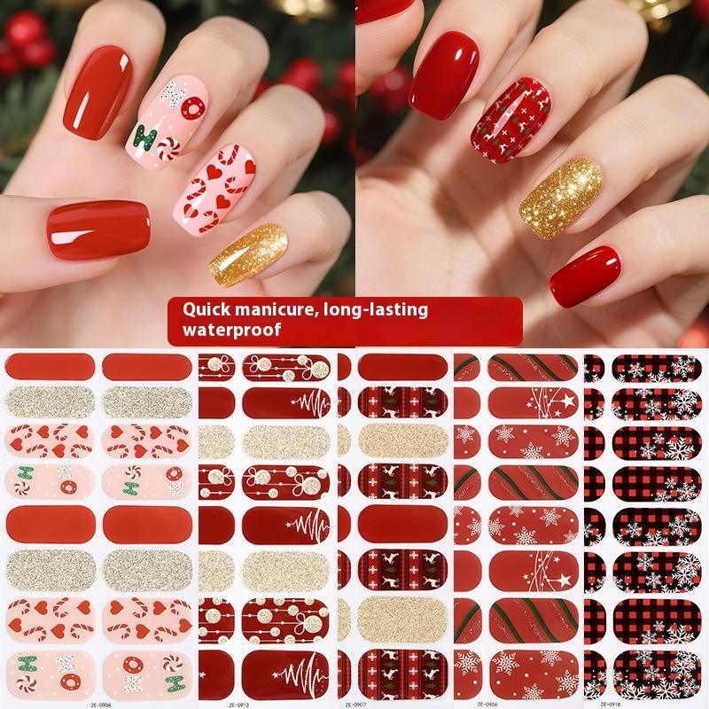 Christmas Nail Strips With Nail File Santa Claus Christmas Tree Sock Christmas Nail Strip Full Wraps For Women Holiday Art