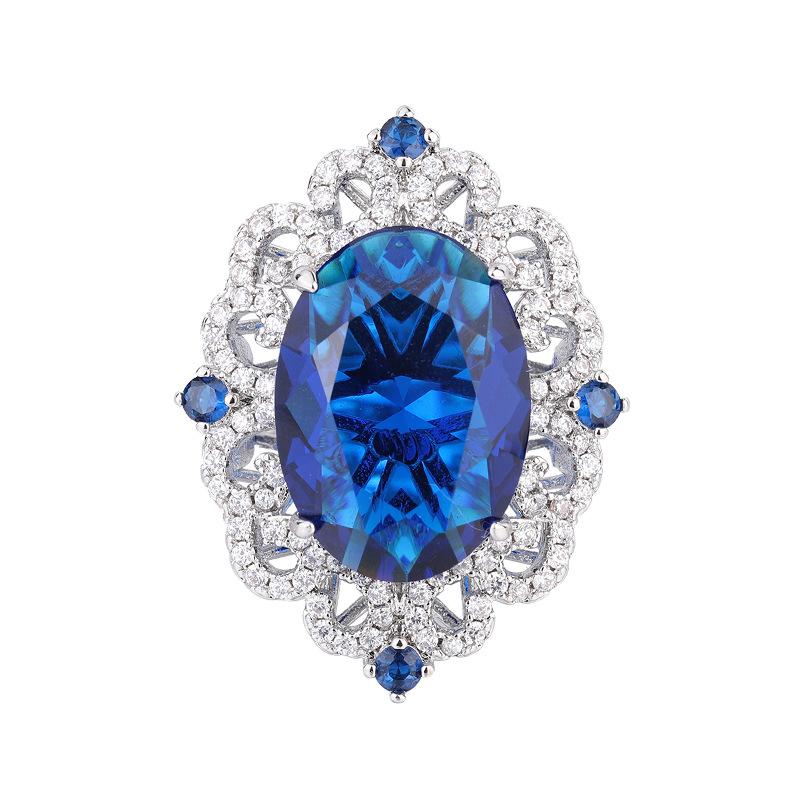 Jewelry Copper Bottom Gold-Plated Simulation Blue Spinel Set Creative Full Diamond Luxury Setting 13 * 18-8 * 12