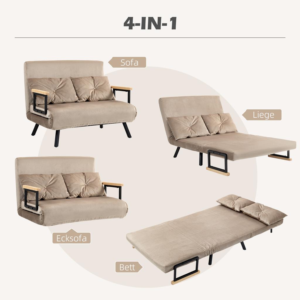 Sleeper Chair, Guest Bed, Wood Armrests, Metal Frame, Up To 120 Kg, 102x73x81cm, Light Brown