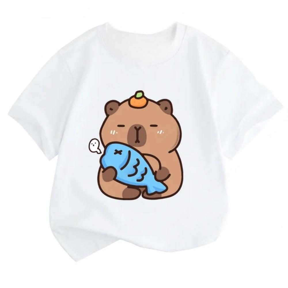 Capybara Girls' T-Shirt Summer Cute Graphic T Shirts O-Neck Girls Short Sleeve Clothing Fashion Casual Tops Children's Clothing