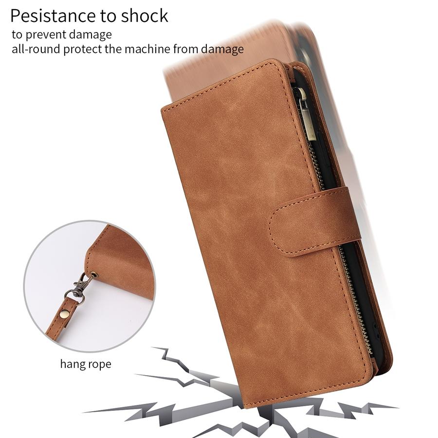 High-capacity Photo Frame Wallet Case for Samsung S25 S24 S23 A16 A26 A56 iPhone 16 15 14 13 12 Google Pixel 9 8 7 Matte Leather Hand Strap Flip Cover