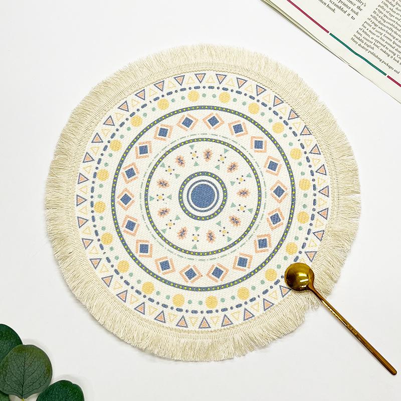 Bohemian Cotton Thread Placemat Nordic Fabric Woven Round Mat Home Kitchen Heat Insulation Anti-scald Mat Tassel Table Coaster