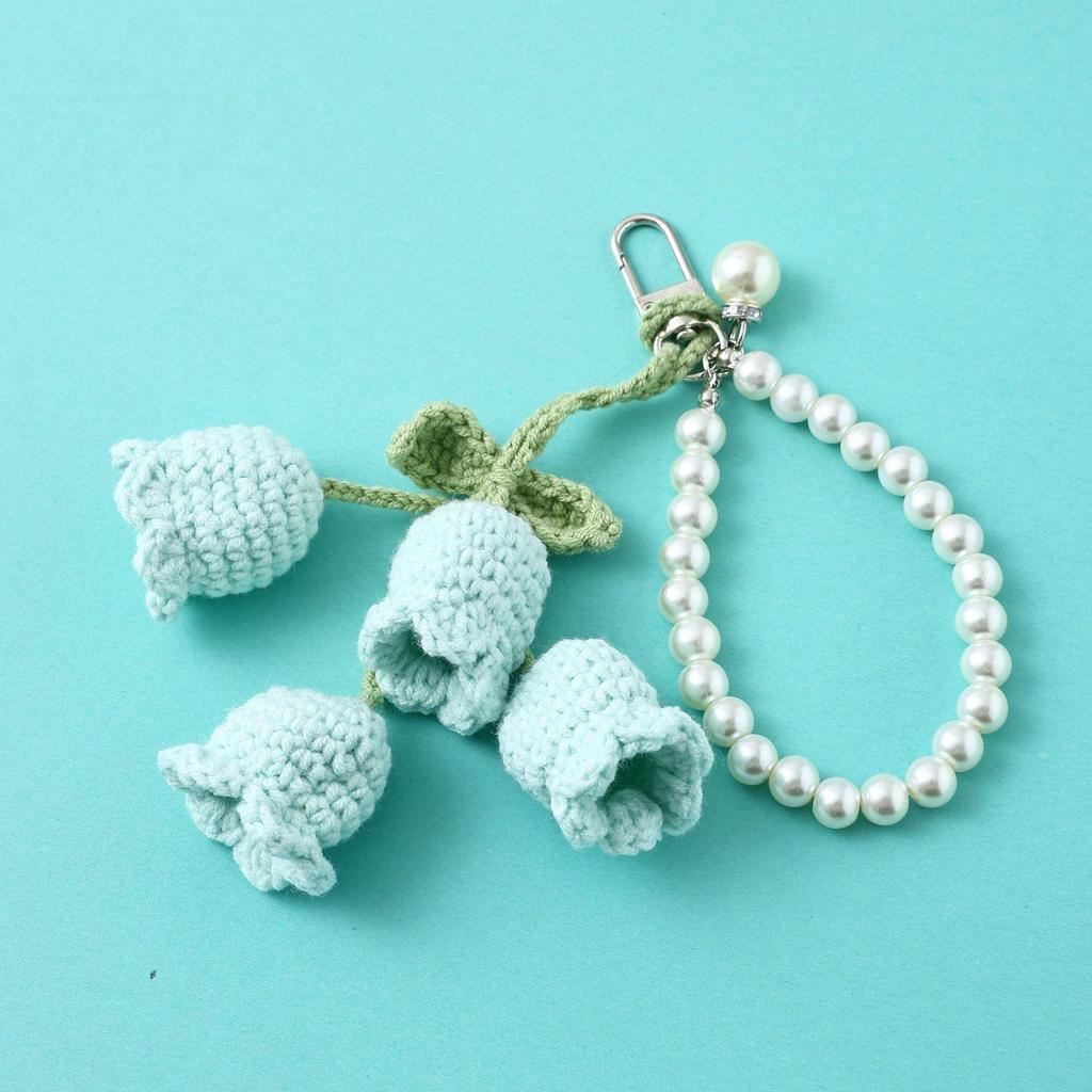 Korean Style Crochet Pearl Keychain Lily of the Valley Design