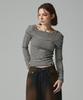 KITTY POTTERY Striped Off-Shoulder Long Sleeve T-Shirt Ivory