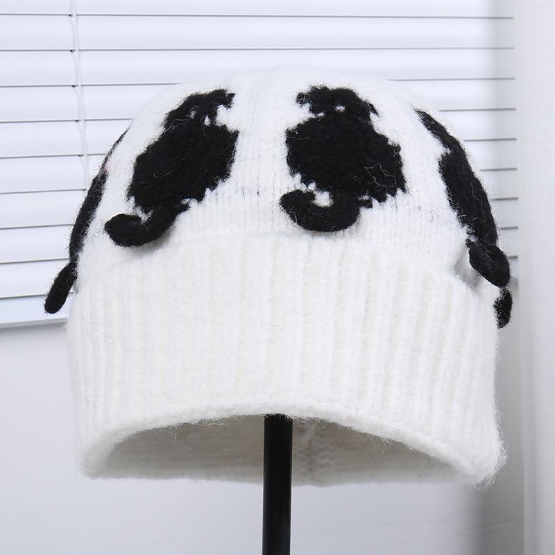 New Cute Cat Jacquard Knitted Wool Hat Female Source Autumn and Winter Warm Cold Hat Showing Face Small Headhat