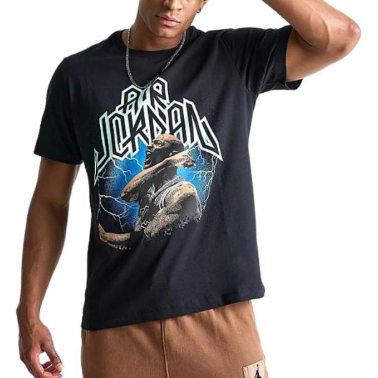 Jordan Sport Logo Letter Print Character Pattern Ribbed Round Neck Short Sleeve T-Shirt Men Tops Black FN6016-010