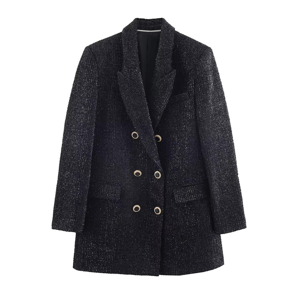 European and American style autumn new temperament thin lapel double-breasted woolen blazer