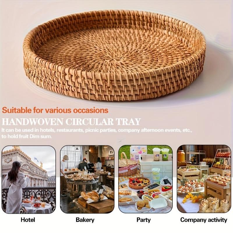 Handmade Autumn Rattan Tray Ornament Storage Dining Plate Hotel Restaurant Plate Decoration