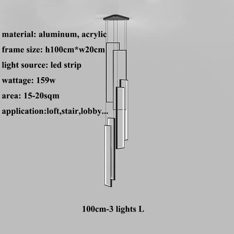 Modern Minimalist Staircase Chandelier Geometric Rectangular LED Chandelier Nordic Luxury Duplex Attic Lighting Home Appliance