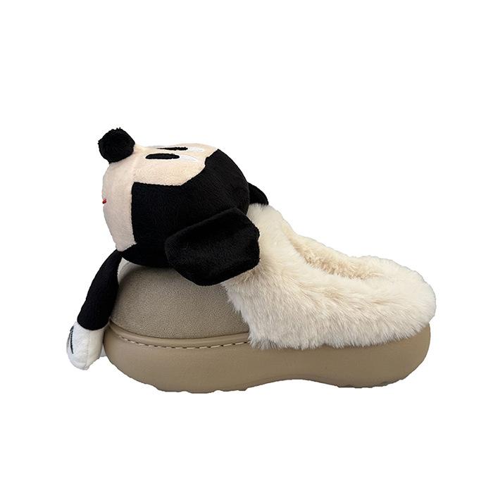 Fashion cartoon three-dimensional Mickey fluffy slippers women's 2025 autumn and winter new outer wear warm half-towed cotton slippers