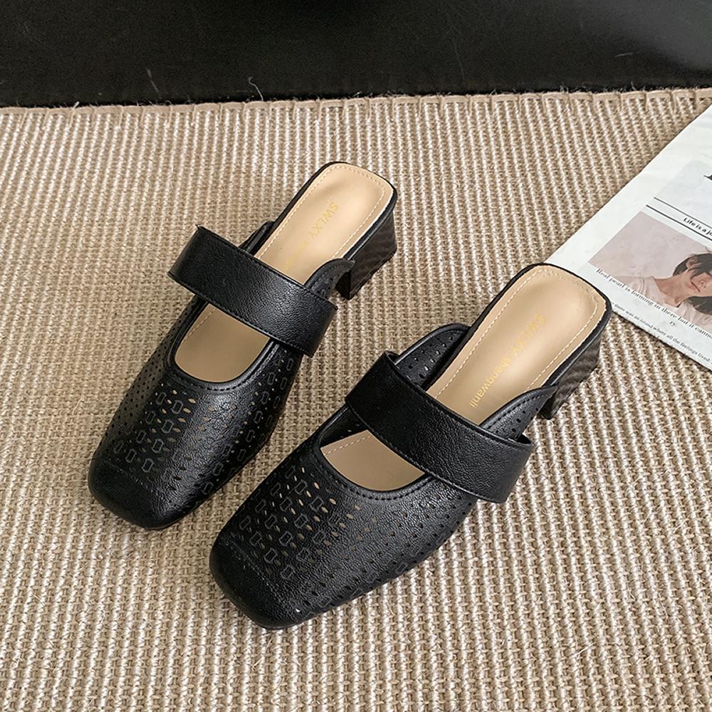 Large Size 34-40 Women's Sheepskin Slip-on Flats Summer Mules Square Toe High Quality Soft Comfort Casual Female Sandals Shoes