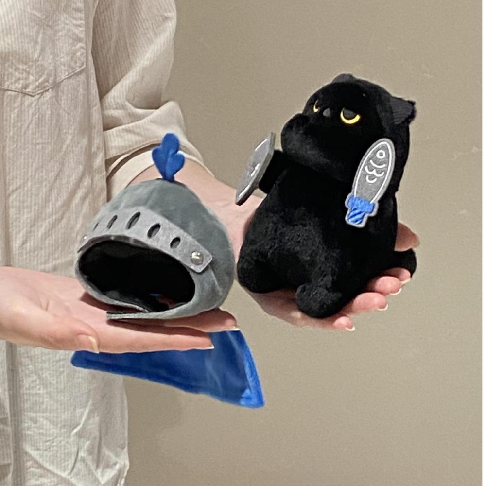 Cartoon Cat Plush Toy Shield Black Cat Stuffed Toy Decoration Knight Cat Plush Doll Christmas Gift