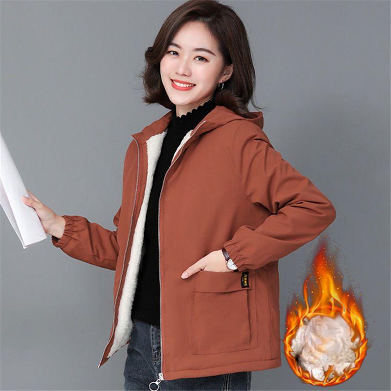 Women's Fleece Jacket Autumn Winter Short Thick Warm Zipper Jacket Loose Women's Hooded Coat Plus Size