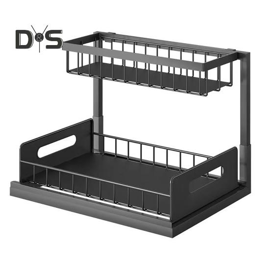 

Расширяемые органайзеры под раковиной, прочная несущая конструкция Г-образной формы, двухъярусный регулируемый выдвижной шкаф-органайзер, стеллаж для хранения чёрный