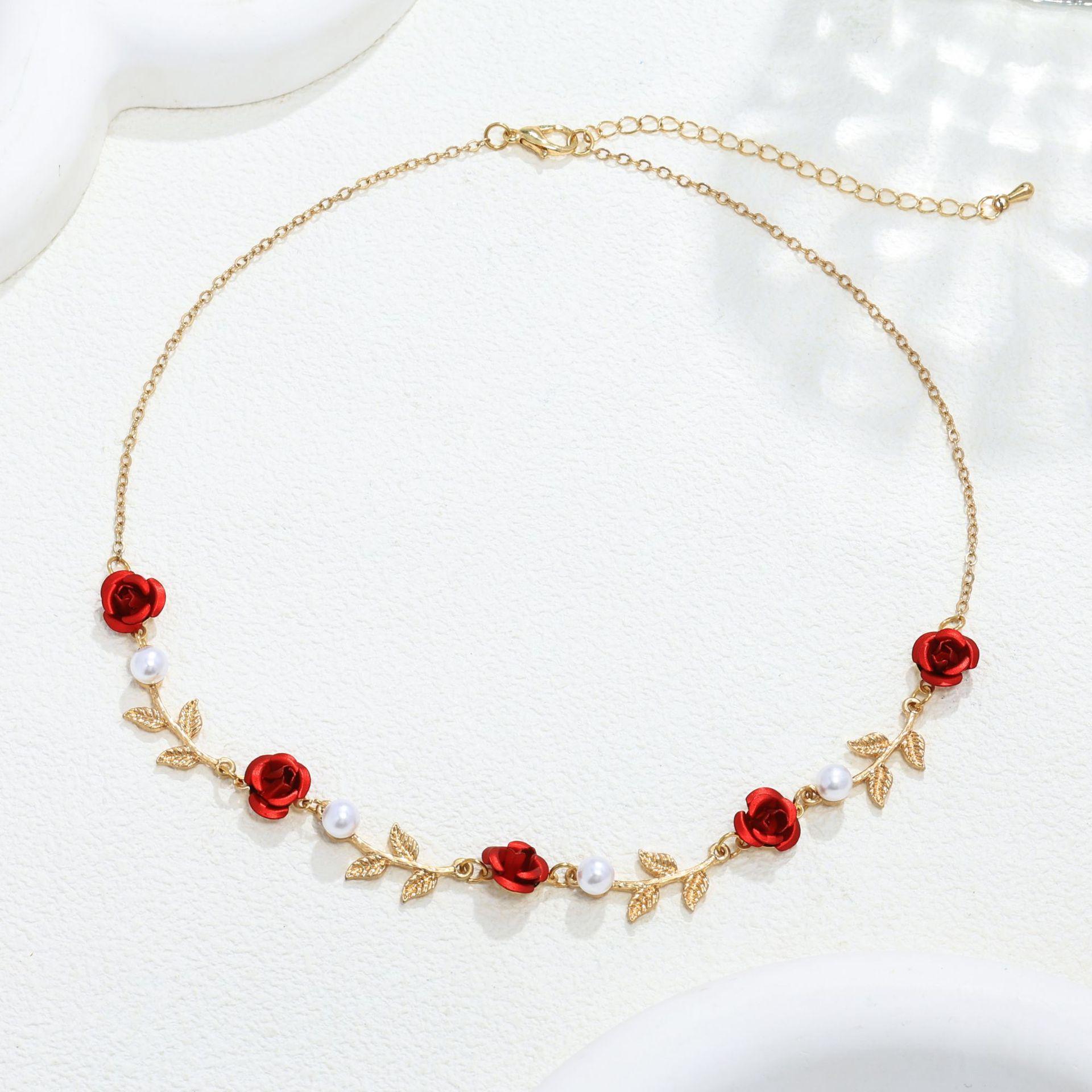 European and American French rose flower earrings necklace set temperament fashion ins personalized red rose item