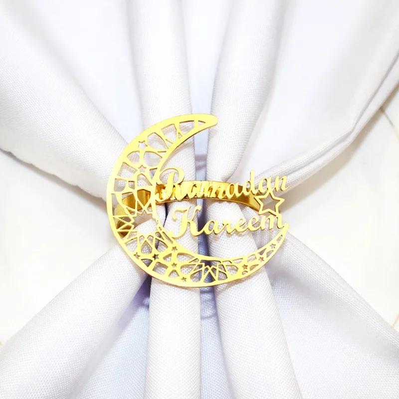1Pcs Ramadan Napkin Rings Gold Ramadan Napkin Rings Hollow Moon and Star Napkin Holder Party Wedding Table Decor Napkins