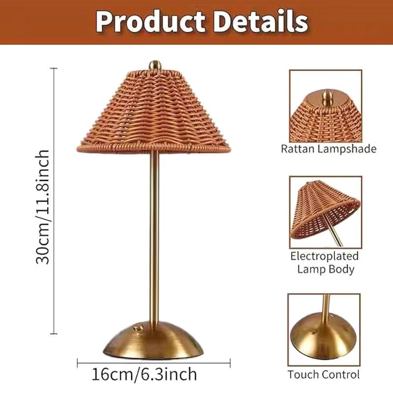 LED Rattan Wiederaufladbare Schreibtischlampe Sanfter Schein Retro Atmosphäre Beleuchtung für Südostasiatischen Stil Yoga Raum Dekor