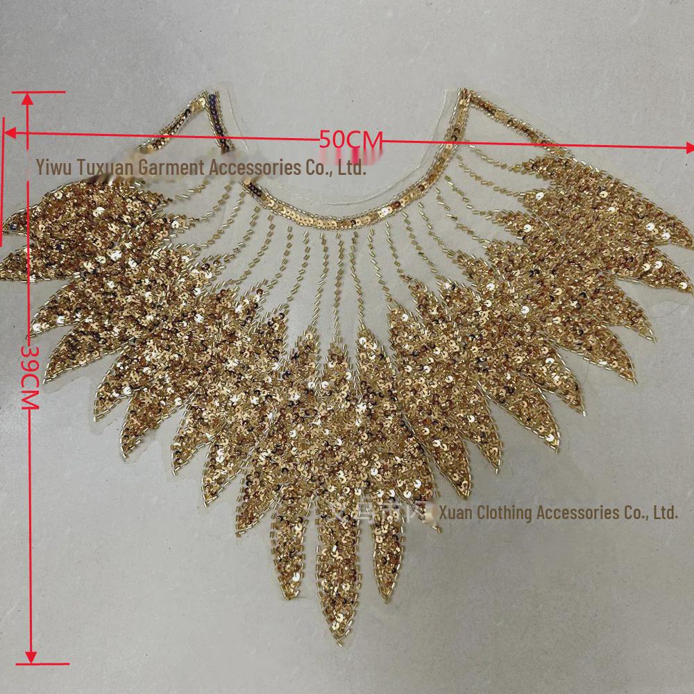 Women's Lace Patch with Sequin Bead Embroidery - Mesh Front Chest Accessory