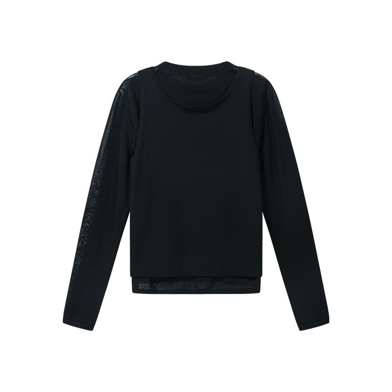 FILA White Fashion Classic Simple Elegant Versatile Comfortable Casual Long Sleeve Knit Two Piece Set Women tops Black F11W633402FBK
