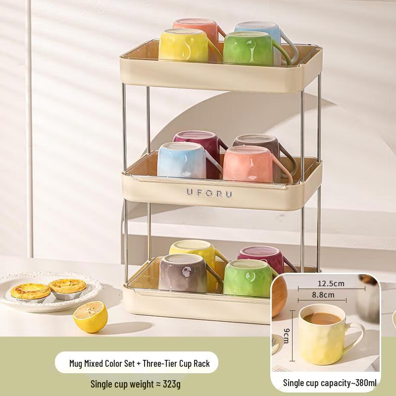 

HANDUNYOU 12-Piece Mixed Color Glass Cup Set with 3-Tier Holder