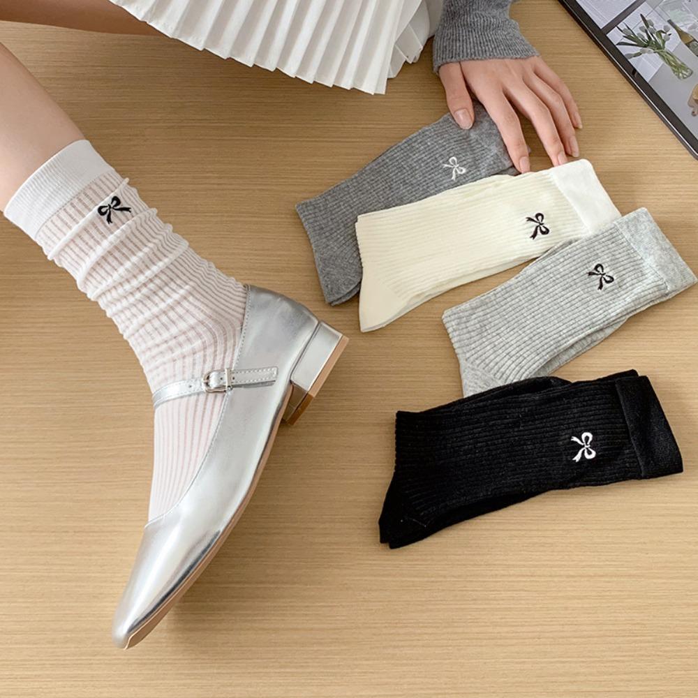 

Simple Balletcore Bow Sock JK Embroidery Bowknot Socks Comfortable Girl