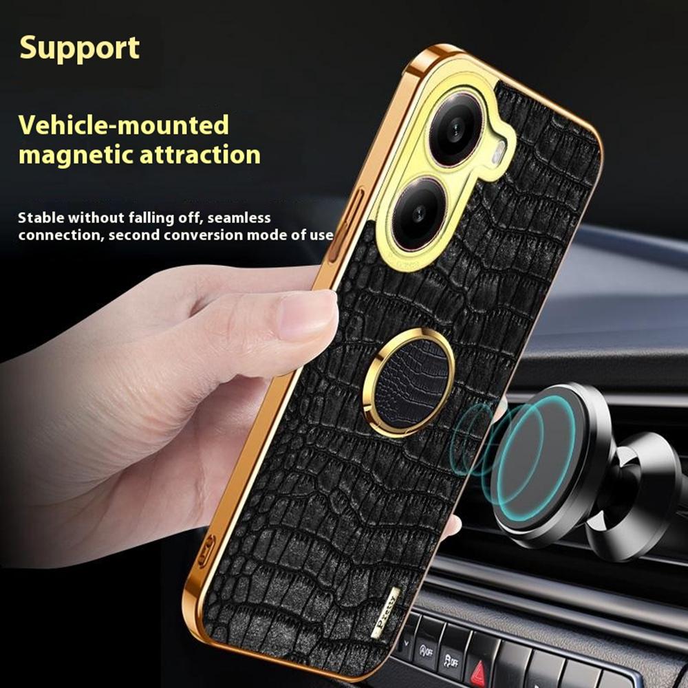 

For Xiaomi Redmi Turbo 4 5G Case TPU+PU Kickstand Phone Cover Crocodile Texture Electroplating Black
