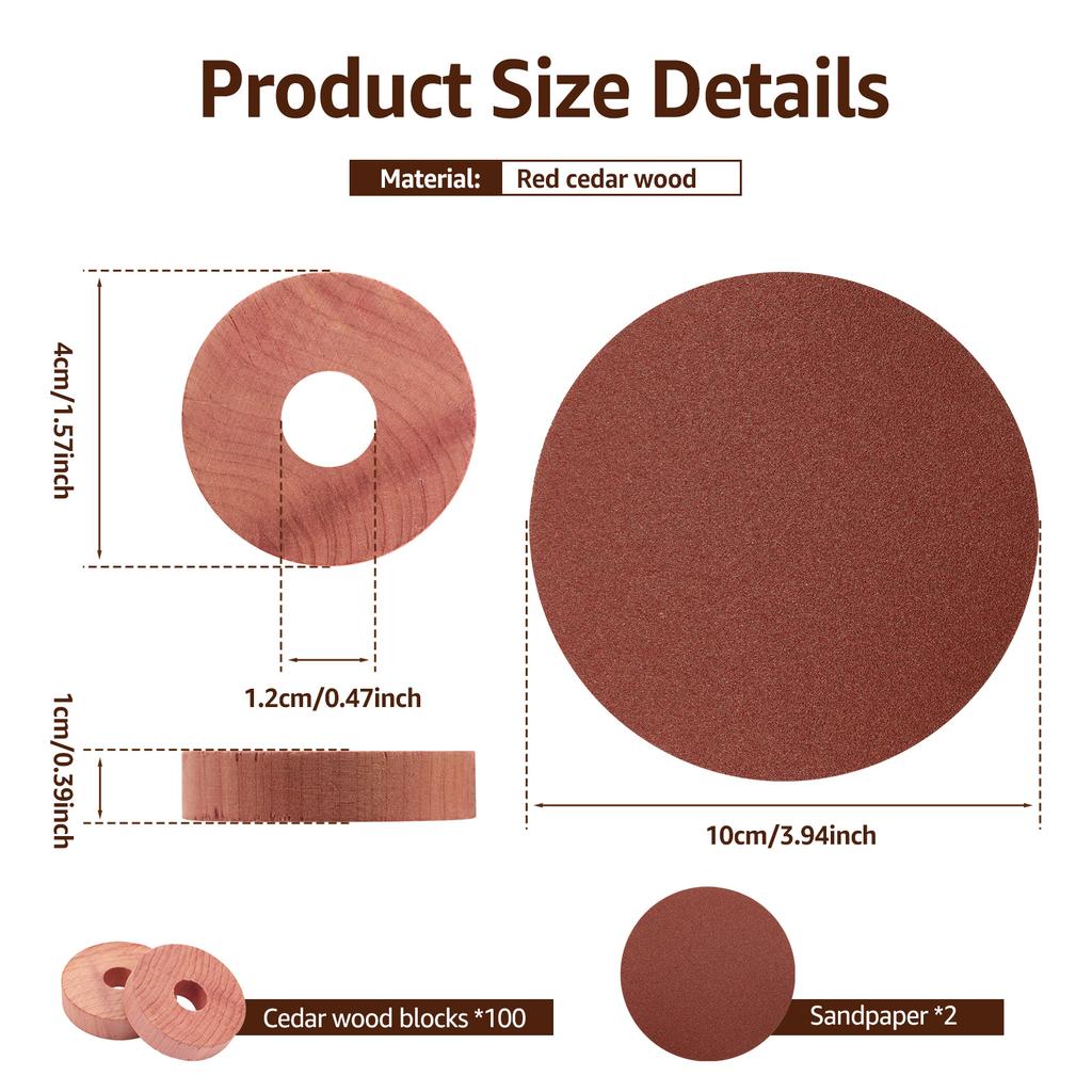 100Pcs Cedar Block Cedar Wood Moth Repellent with Sandpaper Health Natural Clothes Camphor Insect Repellent Moth Ball for Drawer