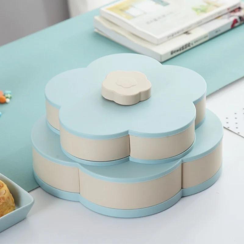 2-layer Petal-shaped Rotating Snack Box Candy Tray Food Storage Box Dried Fruit Storage Boxes Storages Wedding Melon Fruit Plate