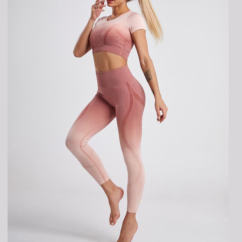 European & American Tie-Dye Seamless Gradient Yoga Suit - High-End Women's Tight Fit Sports Set