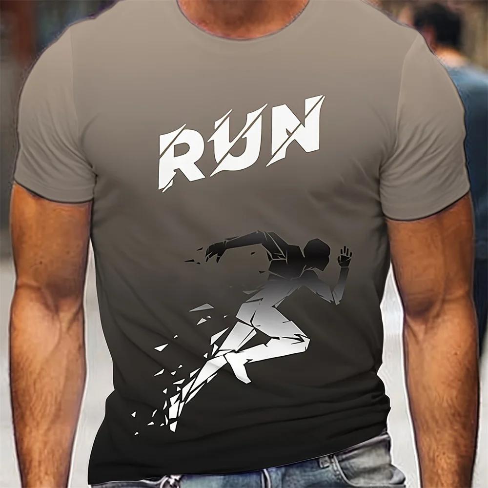 Running Pattern Print T-shirts Fashion Summer Comfortable Short Sleeve Clothing Oversized Sports Men's T-Shirts