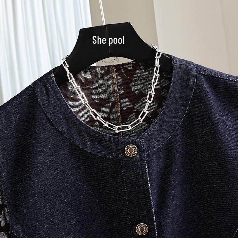 Women's Retro Round Neck Double Pocket Denim Vest