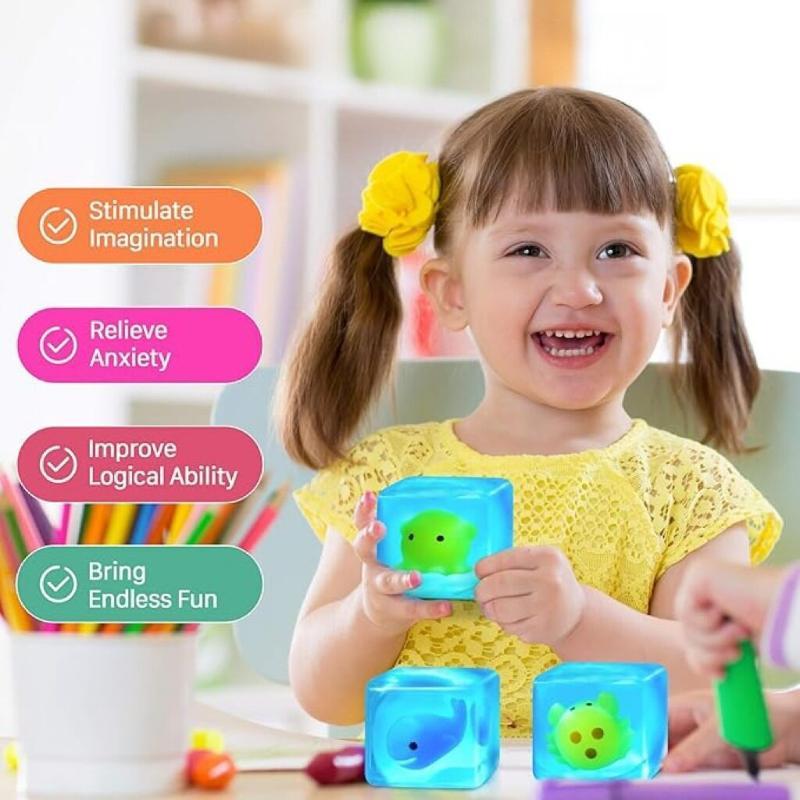 Durable Ocean Cube Stress Relief Squeeze Toys Slow Rising Fidget Toys for Kids School Rewards Birthday Gift Giveaways