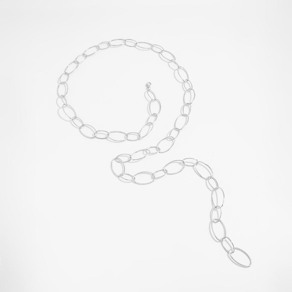 Punk Style Metal Oval Splicing Y-Shaped Necklace, Fashionable Geometric Hollow Stacked Wearing Long Neckline Women