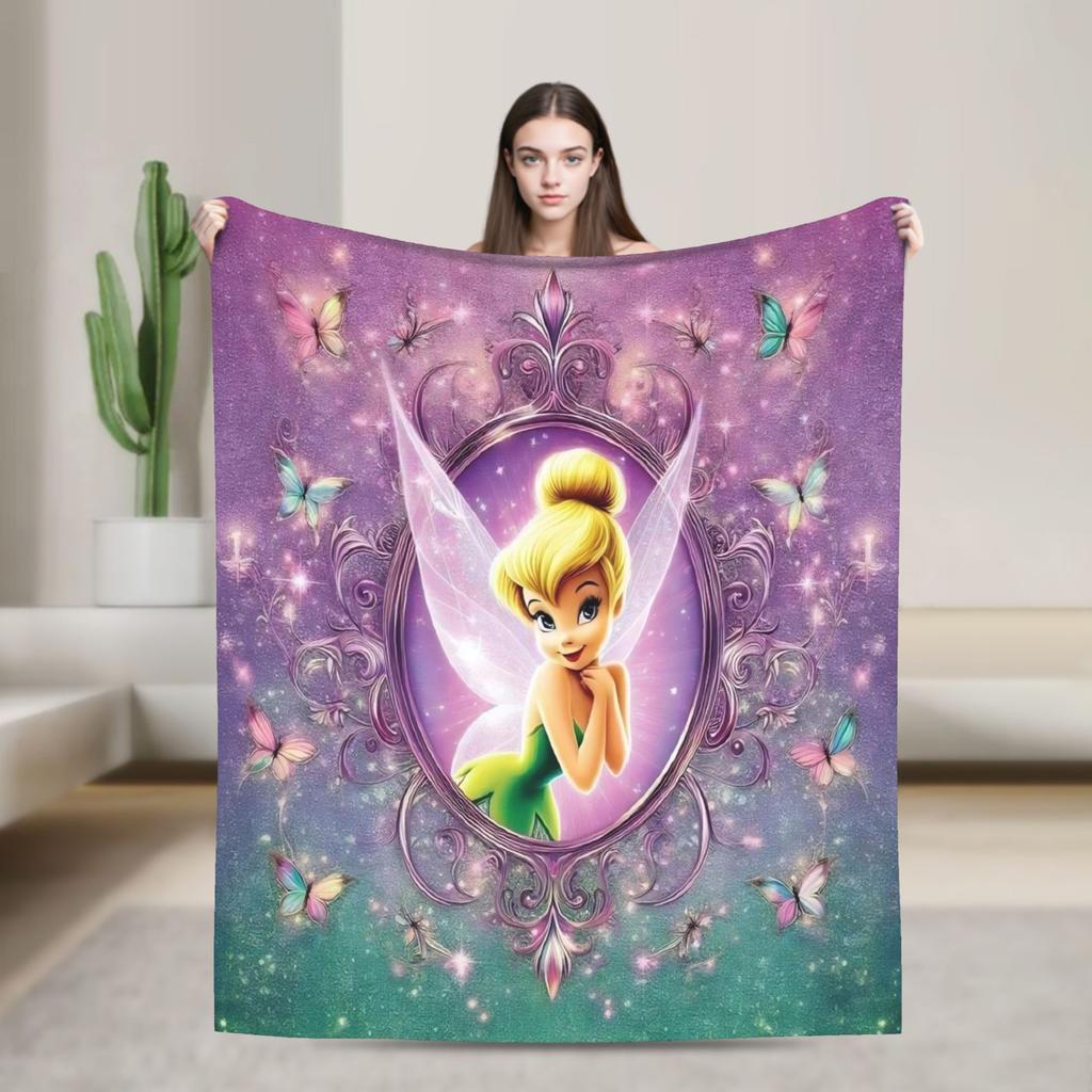 Tinker Bell Cartoon Knitted Blankets Velvet Animated Fantasy Film Super Soft Throw Blankets for Bedroom Sofa Bedspread