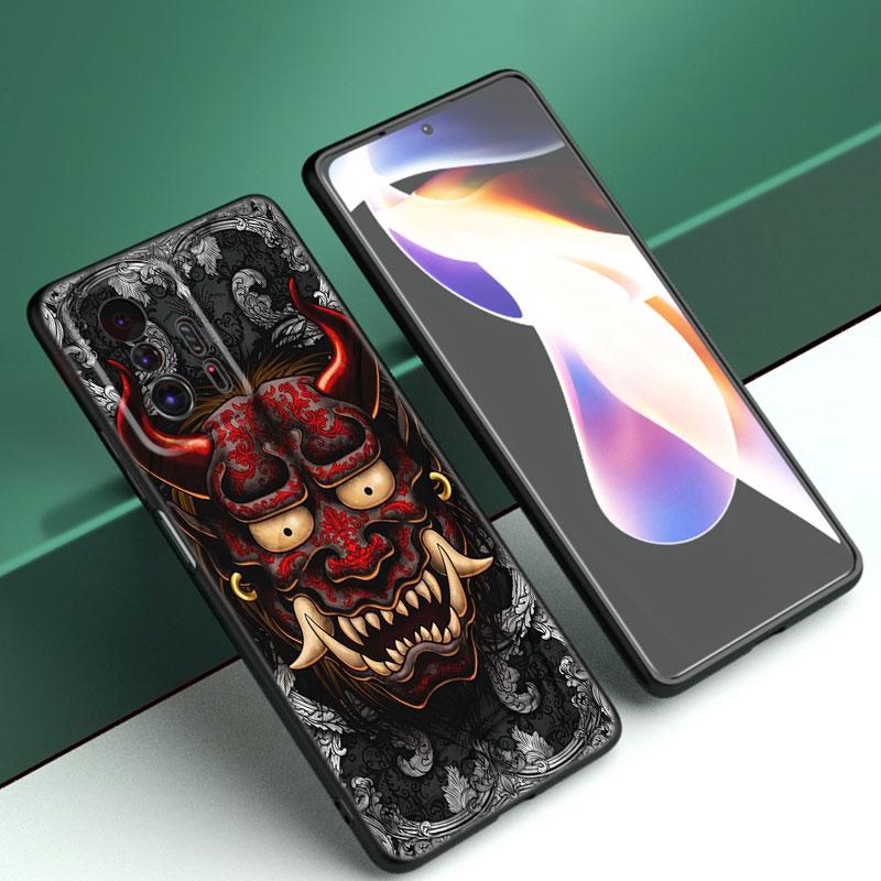 Samurai Oni Mask Phone Case For Xiaomi Mi A2 8 9 SE Note 10 10T 11 12 Lite 9T 11T 12S 12T Pro A3 6X 12X Soft TPU Black Cover