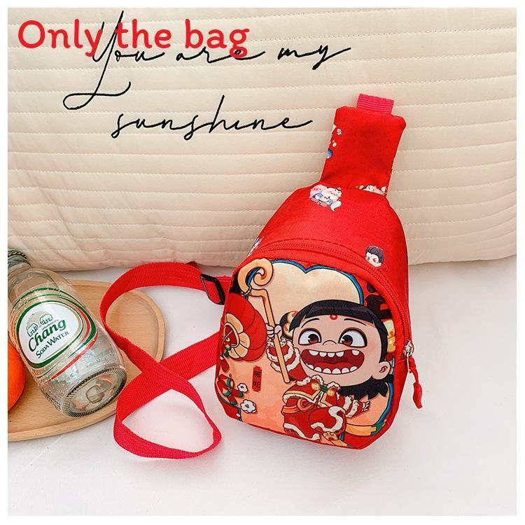 

Cartoon Nezha Kids Chest Bag Lightweight Polyester Childrens Shoulder Crossbody For Daily Use A