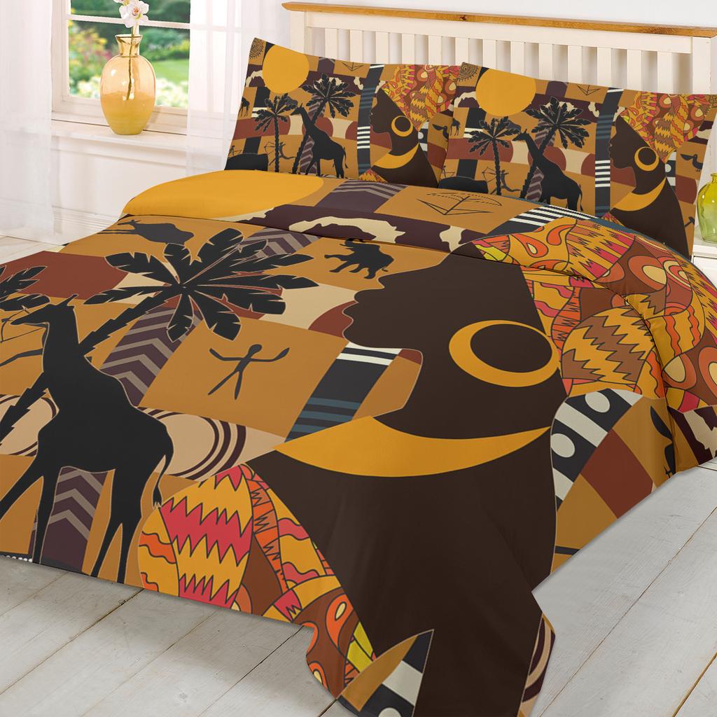 African Woman Female Elephant Giraffe Duvet Cover With Pillow Case Custom 3pcs Bedding Set Quilt Cover Double Bed Home Textile