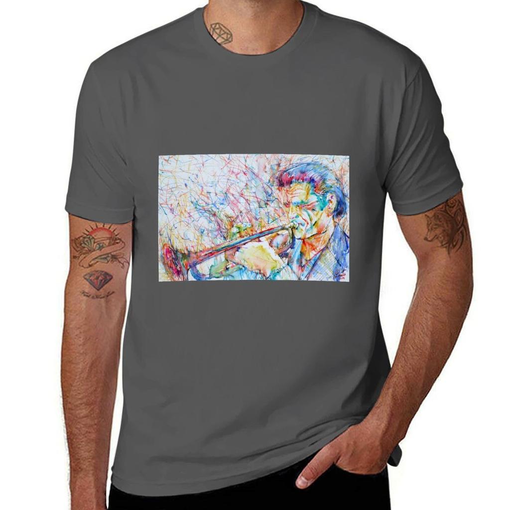 Chet Baker Aquarell und Buntstifte Porträt T-Shirt Outdoor Aktivität Sport T-Shirt