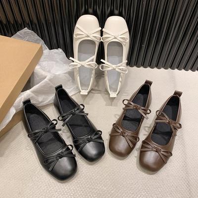 Flachmündige Einzelschuhe neue vielseitige Temperament-Ballerina-Stil Einzelschuhe runde Zehen Schleife flache Sohle Mode Damenschuhe