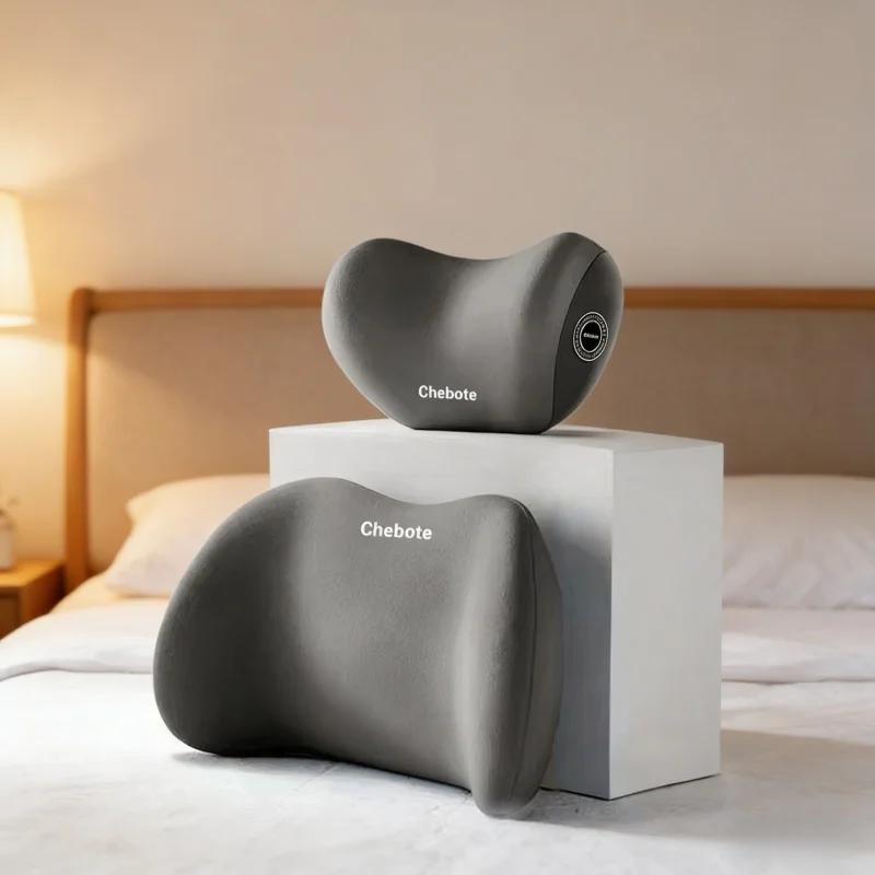 2pcs Ergonomic Car Seat Neck and Lumbar Support Pillow Set 2 in 1 Sponge Rubber Cervical Support with Adjustable Backrest Pillow