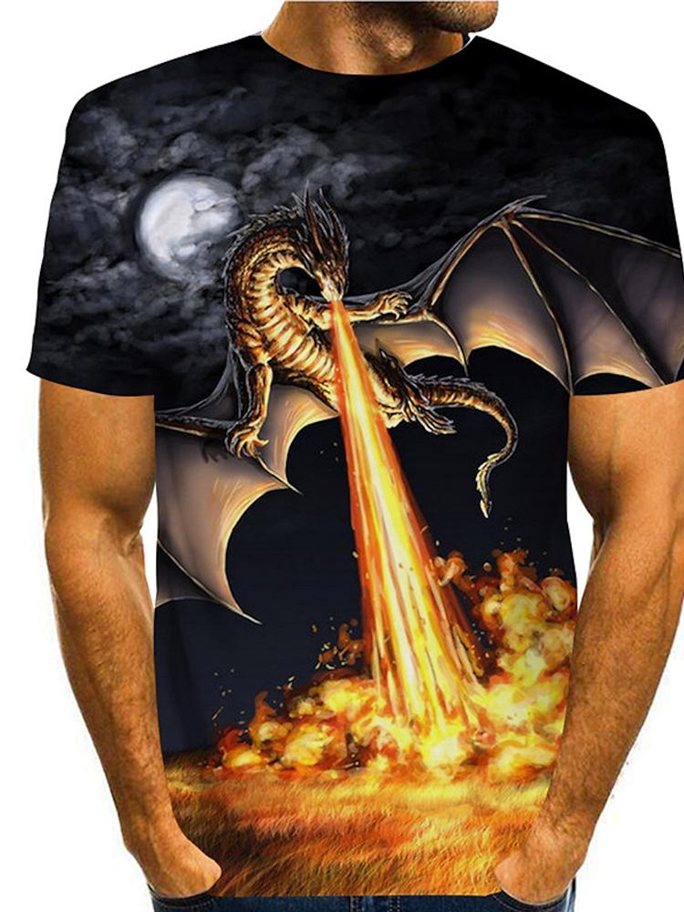 Summer Street Style Fashion Men's T-shirt Urban Everyday Casual Short-sleeved Top 3D Dragon Print Men's Outdoor T-shirt