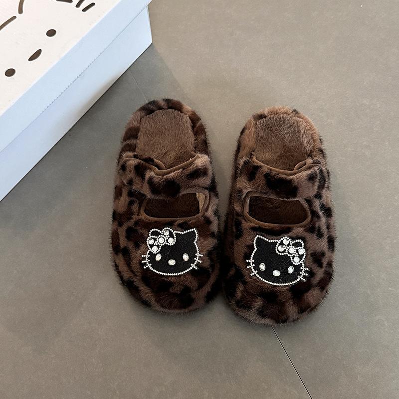 Cute cartoon Hello Kitty thick bottom plush star half slippers 2025 autumn and winter new outer wear female punk style