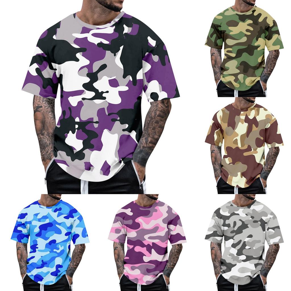 Fashion Men's Short Sleeve Round Neck Printed Top Blouse